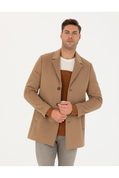 Pierre Cardin Camel Yün Karışımlı Ekstra Slim Fit Kaşe Kaban 50270887-VR015