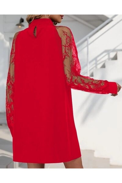 Modayakamoz Kadın Uzun Kollu Tül Detay Sandy Mini Boy Elbise