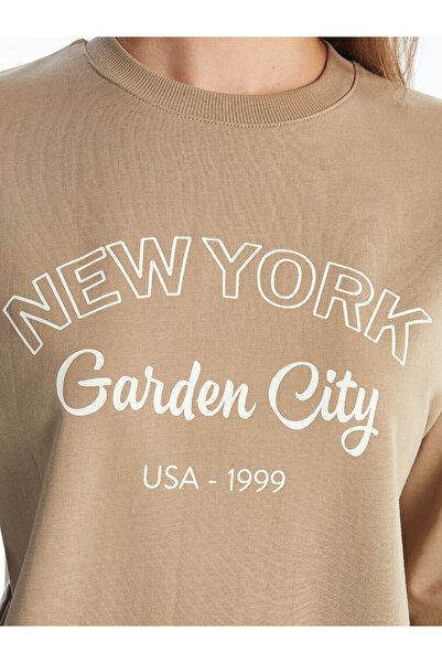 LC Waikiki Lcw Bisiklet Yaka Baskılı Kadın Sweatshirt Tunik