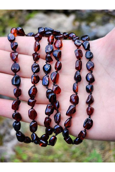 Kehribar Sarayı Drop Amber Men's Necklace 60 Cm Cherry Color Certified