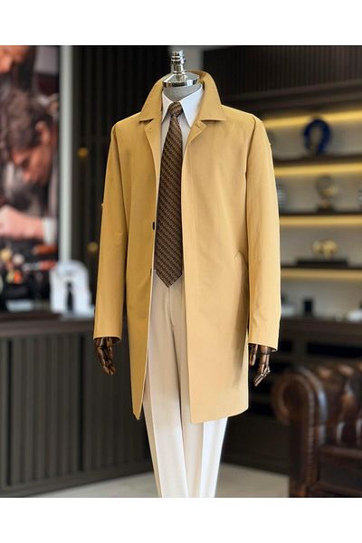 TerziAdemAltun Camel T9568 - Италиански стил сезонен мъжки тренчкот