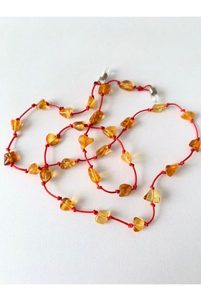 Kehribar Sarayı Red Strap Amber Children's Glasses Chain 60 cm