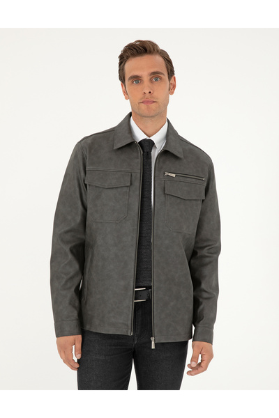 Pierre Cardin Antrasit Gömlek Yaka Suni Deri Ceket 50300561-070