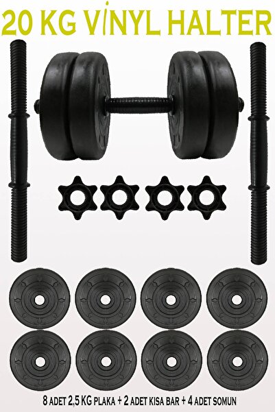 Yekta Home 20 Kg Halter Seti Dambıl Seti Vinyl Kaplama Vidalı Bar V2