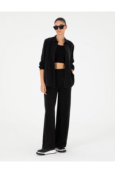 Pierre Cardin Black High Waist Cupro Fabric Loose Fit Trousers 50291295-Vr046
