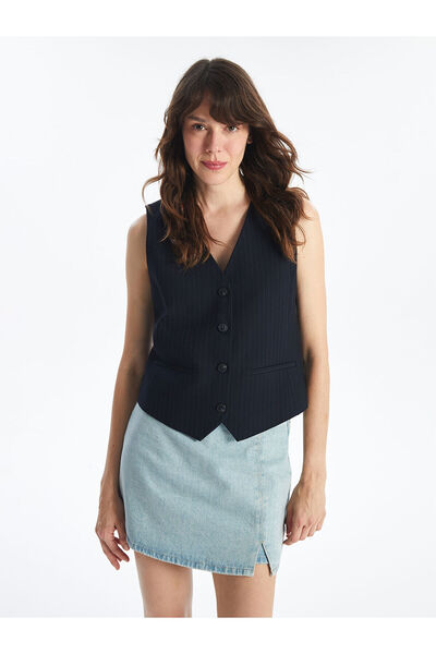 LC Waikiki Lcwk V-Neck Striped Women's Classic Vest