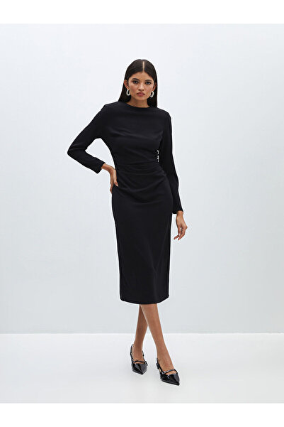 LC Waikiki Γυναικείο Φόρεμα - Crew Neck, Μασίφ, Μακρύ μανίκι