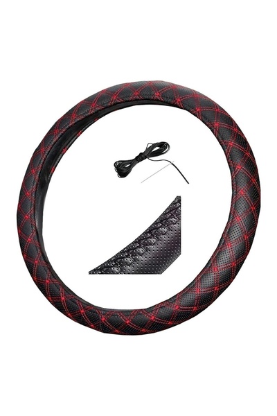 Fox Direksiyon Kılıfı 48 cm Siyah Kamyon Tır Otobüs Dikişli Kırmızı Nakışlı D...