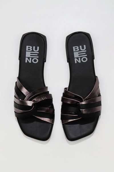 Bueno Shoes Μαύρες πολυδερμάτινες γυναικείες παντόφλες - Flat Design 01wu1805