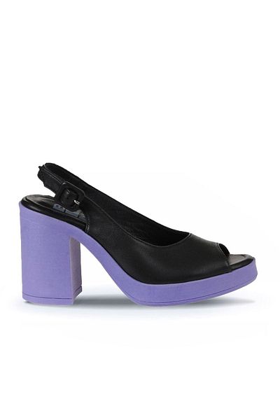 Bueno Shoes Sandale cu toc pentru femei din piele neagră liliac - 01wy12300