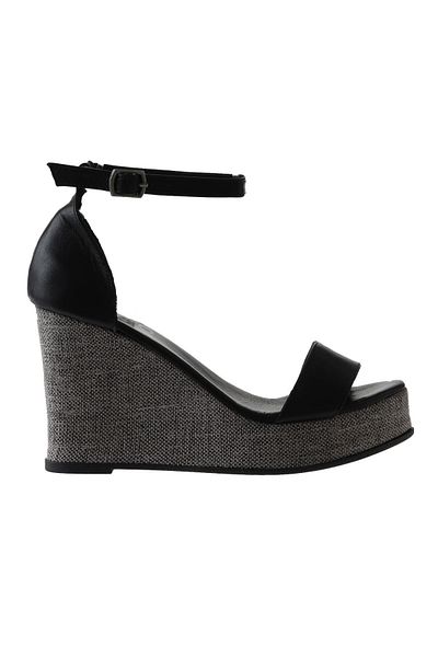 Bueno Shoes Sandale espadrille cu toc pentru femei din piele neagră 01wu7200