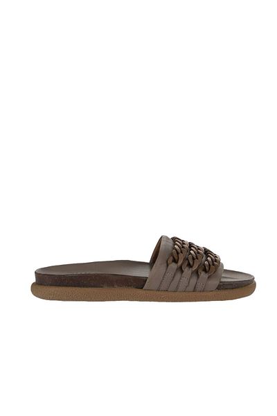 Bueno Shoes Γκρι δερμάτινες γυναικείες παντόφλες - Flat Design 01wu4708