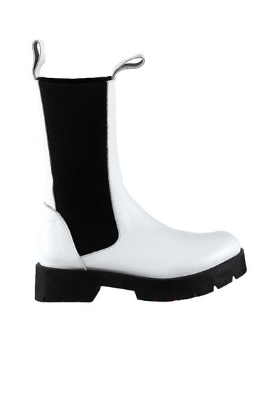 Bueno Shoes Δερμάτινες λευκές γυναικείες μπότες με τακούνι - 01wt2508
