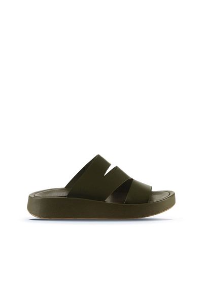 Bueno Shoes Πράσινες δερμάτινες γυναικείες παντόφλες με τακούνι - 01wu4629