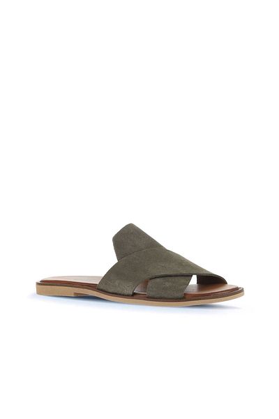 Bueno Shoes Γυναικείες φλατ παντόφλες Khaki Alf Suede - 01wa5710