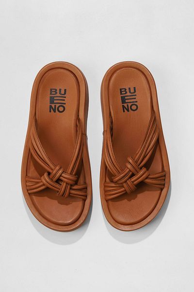 Bueno Shoes Γυναικείες παντόφλες με τακούνι Tan Leather - 01wu4602