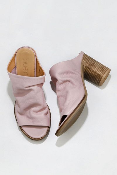 Bueno Shoes Γυναικείες δερμάτινες παντόφλες με τακούνι ροζ - 01wn7004