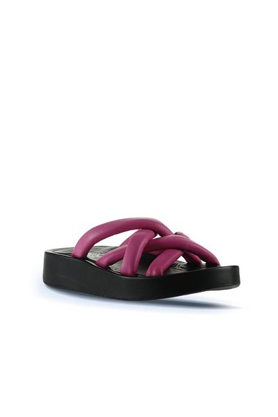 Bueno Shoes Φούξια Μαύρες Δερμάτινες Γυναικείες Παντόφλες με τακούνι - 01wu4606