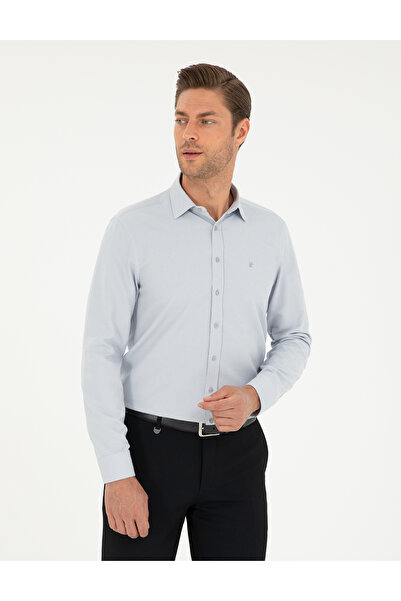 Pierre Cardin قميص أكسفورد رمادي بقصة ضيقة وأكمام طويلة 50292539-VR024