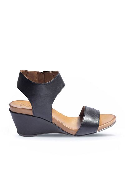 BUENO Μαύρα δερμάτινα γυναικεία σανδάλια - Wedge Heels, Μοντέλο 01wn0501