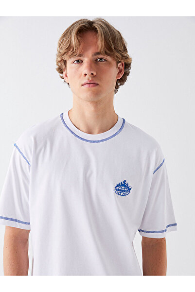 LC Waikiki Ανδρικό μπλουζάκι LCW Crew με κοντό μανίκι με εμπριμέ χτενισμένο βαμβάκι