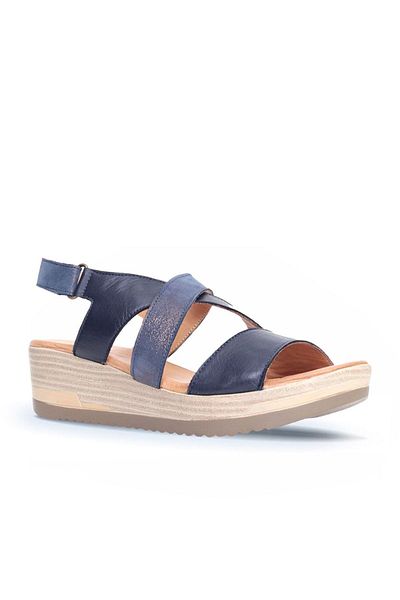 BUENO Sandale de damă din piele albastru bleumarin - toc pană 01wl3306