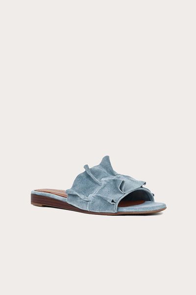 Bueno Shoes 01wn1908 Model Papuci de damă din piele intoarsa albastra