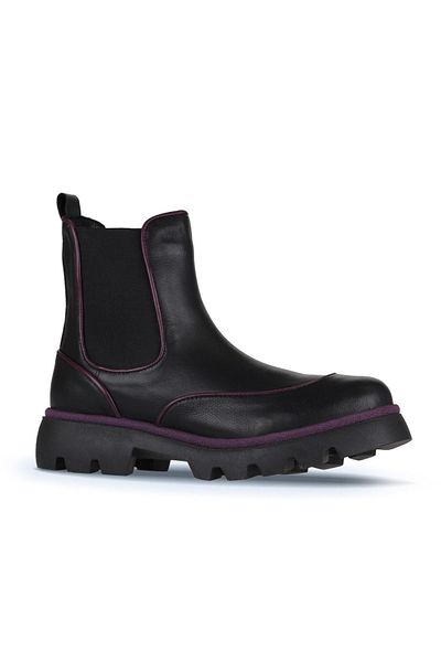 Bueno Shoes Μωβ Δερμάτινες Μαύρες Γυναικείες Μπότες - Flat, Μοντέλο 01wz6505