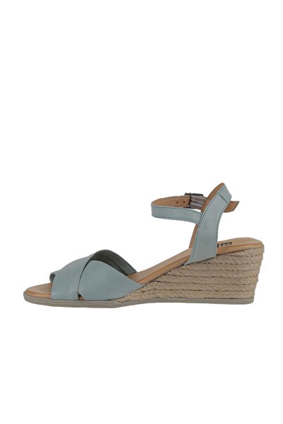 Bueno Shoes Turkuaz Deri Kadın Dolgu Topuklu Espadril Sandalet 01ws11100