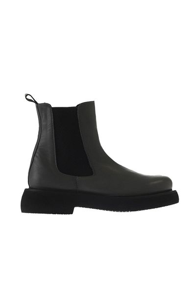 Bueno Shoes Γκρι Σκούρο Δερμάτινο Γυναικείο Flat Μποτάκι 01wt0508