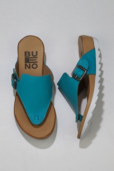 Bueno Shoes Γυναικείες σαγιονάρες από δέρμα τιρκουάζ 01we0604