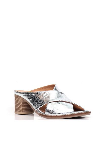 BUENO Shoes Gümüş Deri Kadın Topuklu Terlik 01wn6108