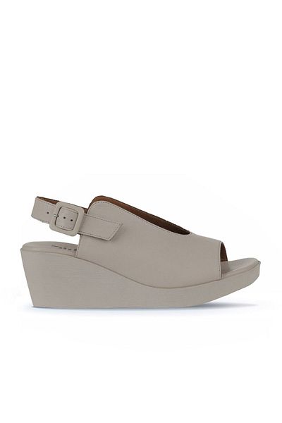 Bueno Shoes Sandale de damă din piele crem cu toc cu pană - 01wy2405
