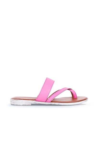 Bueno Shoes Φούξια Δερμάτινες Γυναικείες Παντόφλες - Σαγιονάρες, Μοντέλο 01wq2012