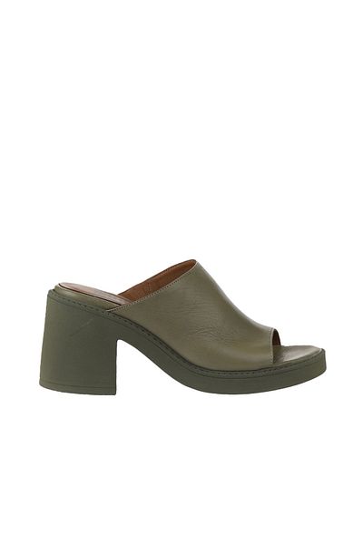 Bueno Shoes Papuci de damă din piele kaki cu toc - 01wy12505