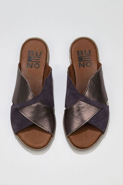 Bueno Shoes Papuci de damă din piele de căprioară mov maro - Design plat 01wu3000