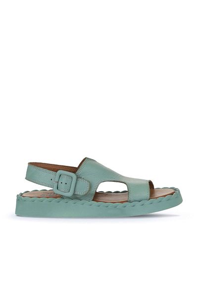 Bueno Shoes Sandale de damă din piele verde - plate, 01wy9104
