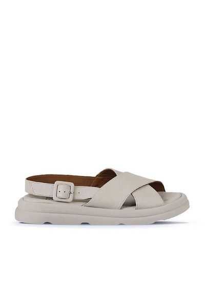 Bueno Shoes Sandale plate de damă din piele crem 01wy9403