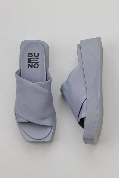 Bueno Shoes Papuci de damă din piele albastră cu toc pană - 01wy5906