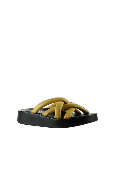 Bueno Shoes Papuci de damă din piele cu toc cu pană - Galben Negru 01wu4606