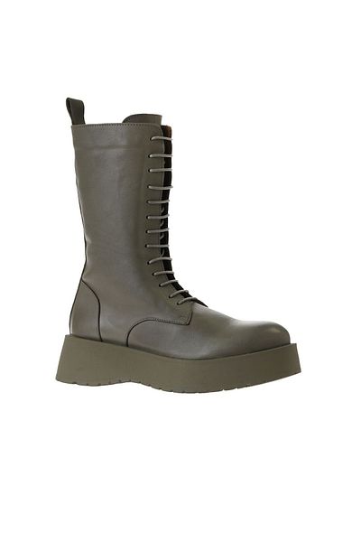 Bueno Shoes Γυναικείες μπότες με τακούνι από δέρμα χακί - 01wv1303