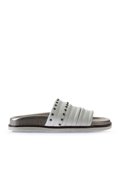 Bueno Shoes Papuci plati din piele albă pentru femei - 01wu5829