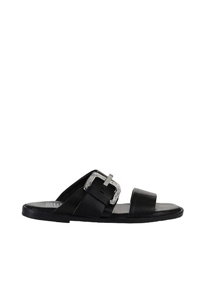 Bueno Shoes Γυναικείες μαύρες δερμάτινες φλατ παντόφλες - 01wy2001