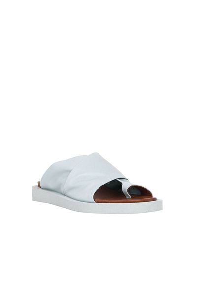 Bueno Shoes Τυρκουάζ Δερμάτινες Γυναικείες Παντόφλες - Σαγιονάρες, Μοντέλο 01ws2809