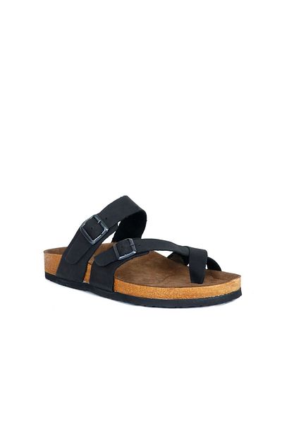 Bueno Shoes Ανδρικές μαύρες δερμάτινες σαγιονάρες Greyzi - 05mt102