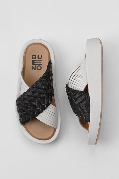 Bueno Shoes Papuci de damă din piele cu toc cu pană Negru Alb - 01wu4624