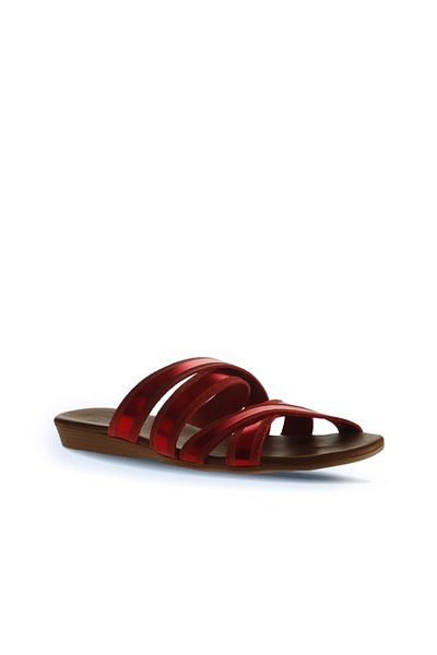 Bueno Shoes Γυαλιστερό κόκκινο δερμάτινο γυναικείο φλατ παντόφλες - 01wu7424