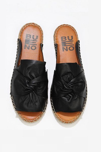 Bueno Shoes Black Leather Women's Espadrille Slippers - 01wn1632