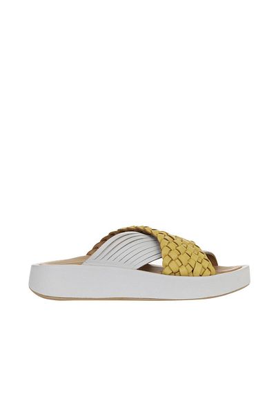 Bueno Shoes Papuci de damă din piele galbenă albă cu toc pană - 01wu4624