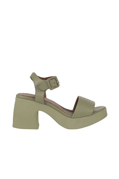 Bueno Shoes Pantofi de damă din piele kaki cu toc pană - 01wy12204